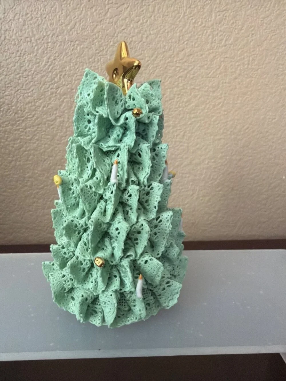 Vintage Irish Dresden Green Porcelain Lace Christmas Tree Bell MV Ireland 4.5